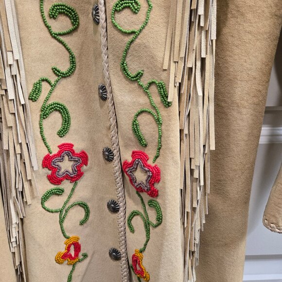 Amazing Floral Beaded Suede Leather Coat Dress by Diamond Leathers - Picture 5 of 12